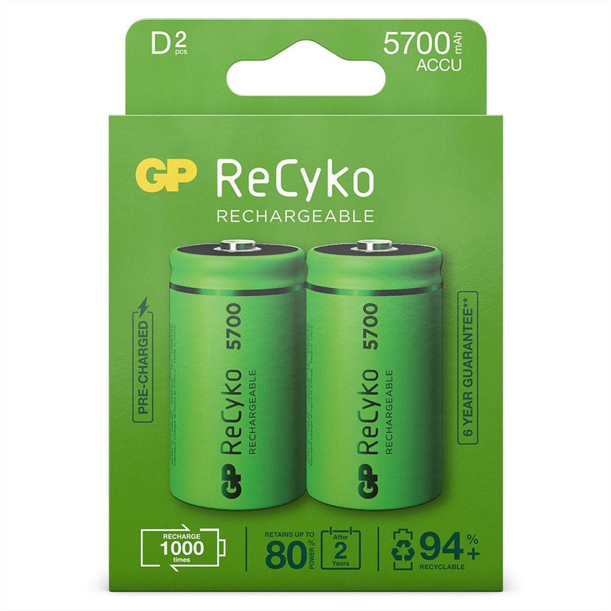 GP Batteries RECYKO+, HR20, 2x D, Akkus, 5700mAh - SECOMP AG