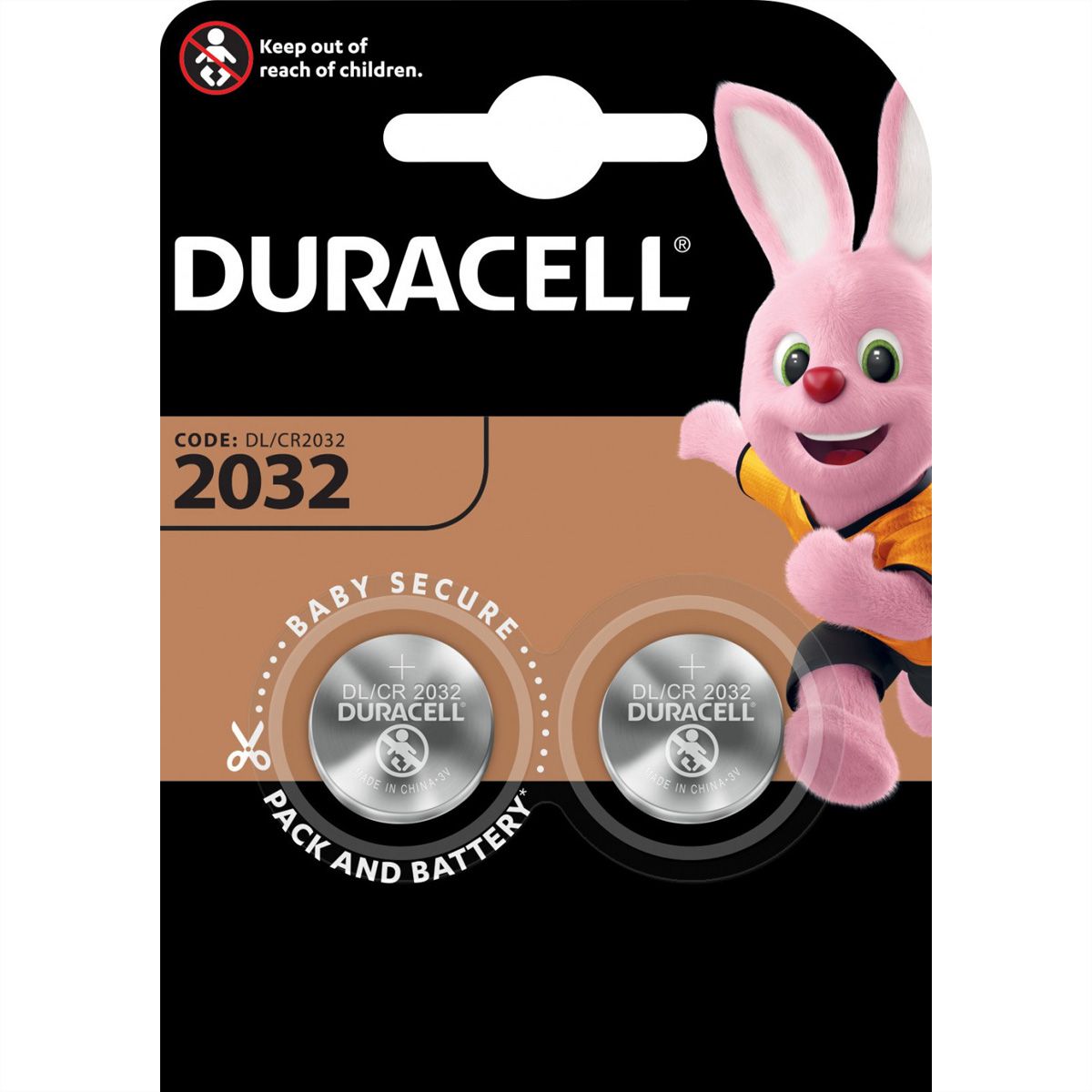 DURACELL Pile bouton CR2032, par 2