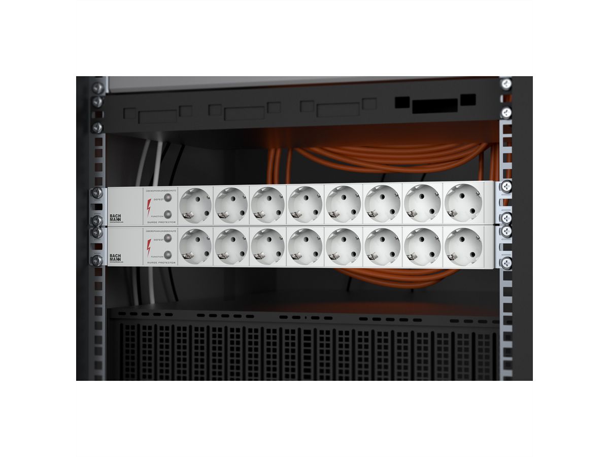 BACHMANN Bâti de prises 19" 8x avec protection contre les surtensions sans interrupteur