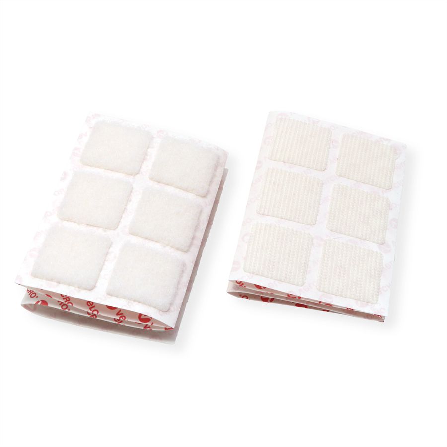 VELCRO® Boutons carrés 25x25mm x 24 blncs, crochets & velours autocollants