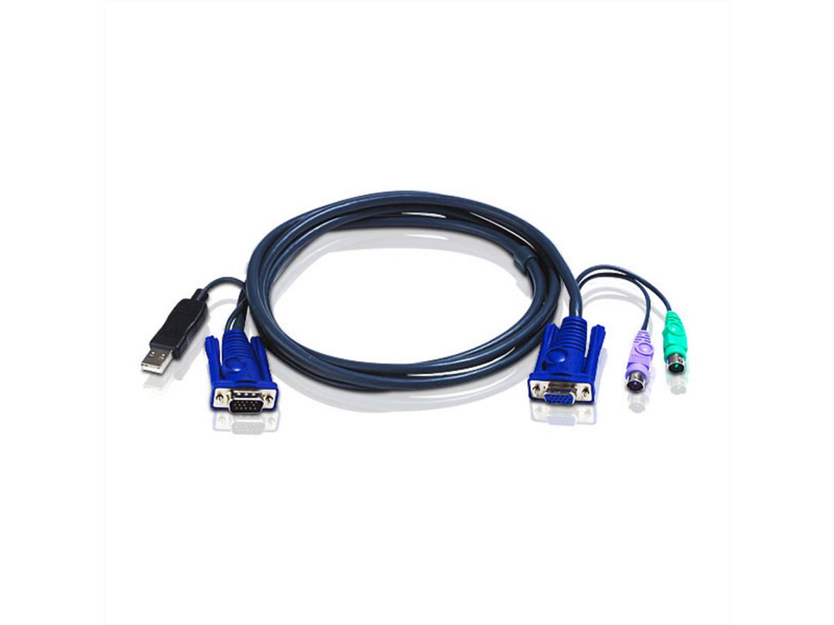 ATEN 2L-5506UP Câble KVM VGA USB PS/2, noir, 6 m
