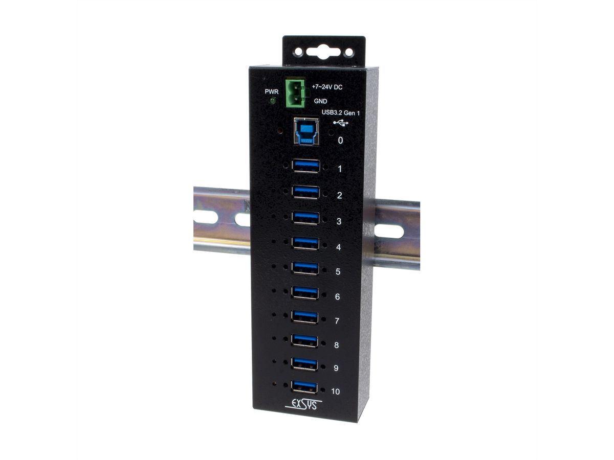 EXSYS EX-1510HMVS Hub métallique USB 3.2 Gen1 à 10 ports, protection de surtension 15KV ESD
