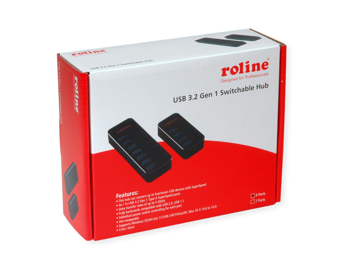 ROLINE Hub Notebook USB 3.2 Gen 1, 4 ports, noir