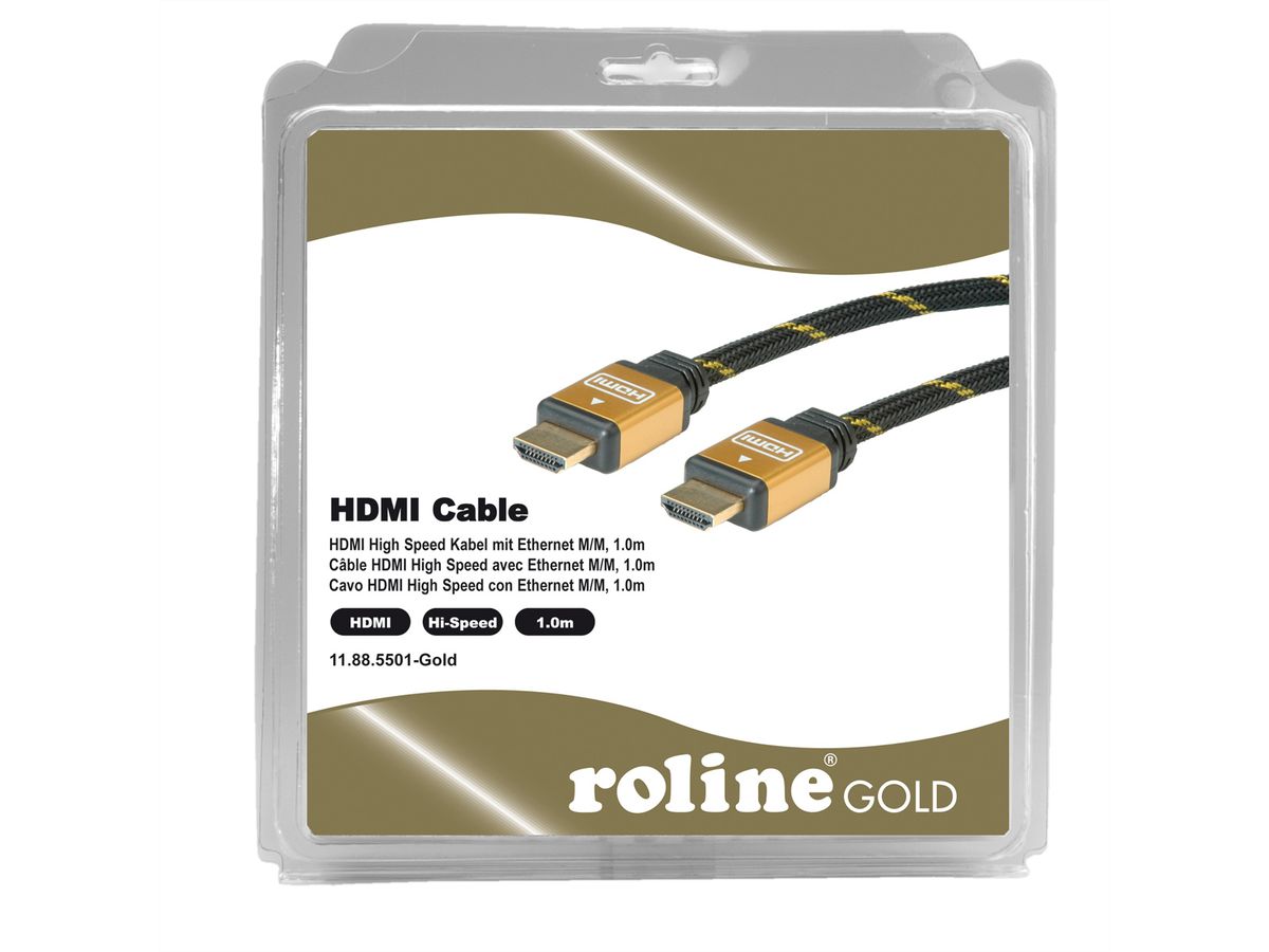 ROLINE GOLD HDMI High Speed Kabel mit Ethernet, Retail Blister, 1 m