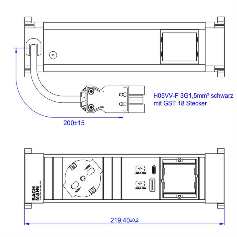 BACHMANN POWER FRAME S 1xP40 USB A&C 22W, ITALIE