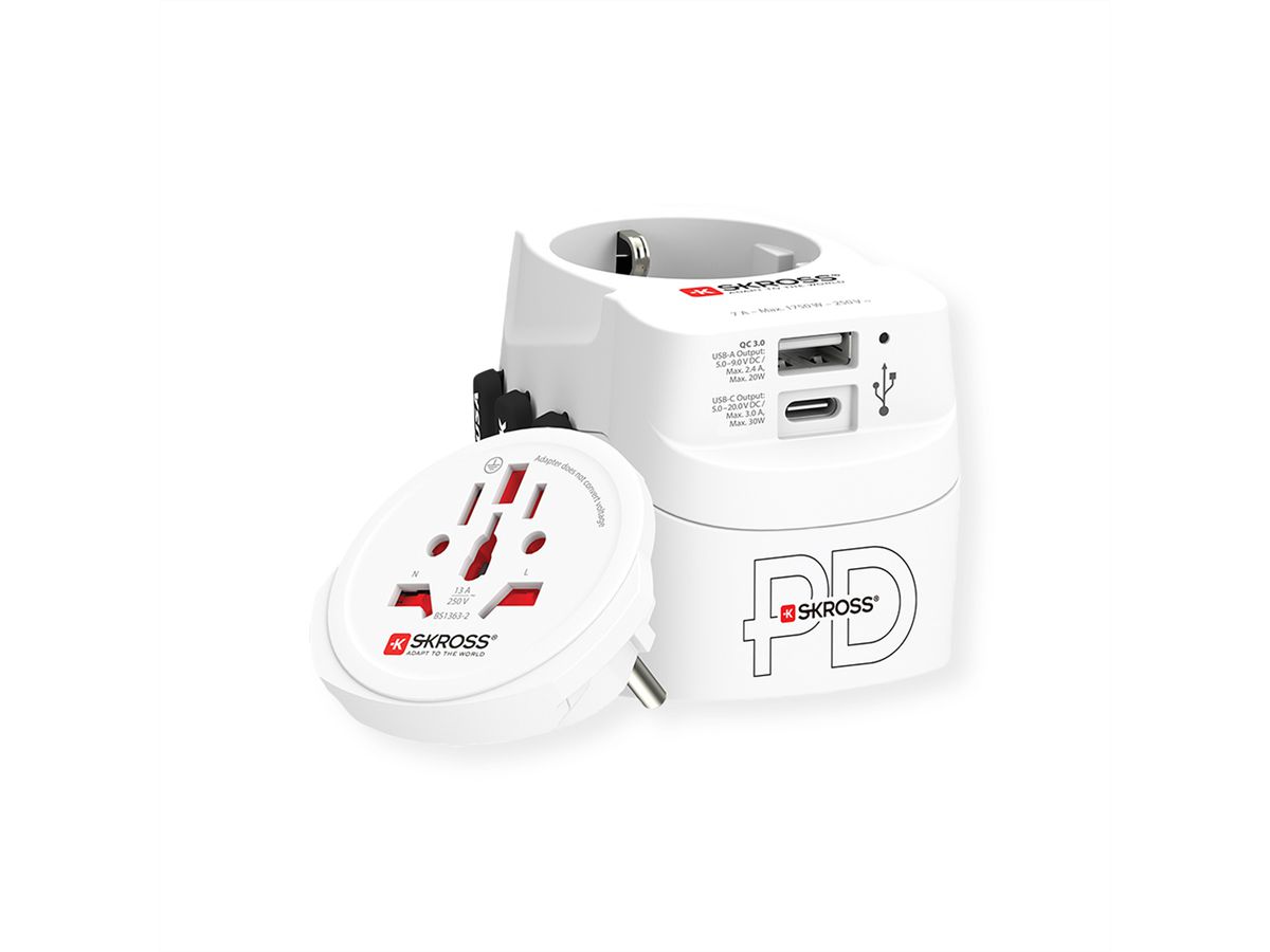 SKROSS Adaptateur de voyage PRO Light USB A/C 30PD World, monde