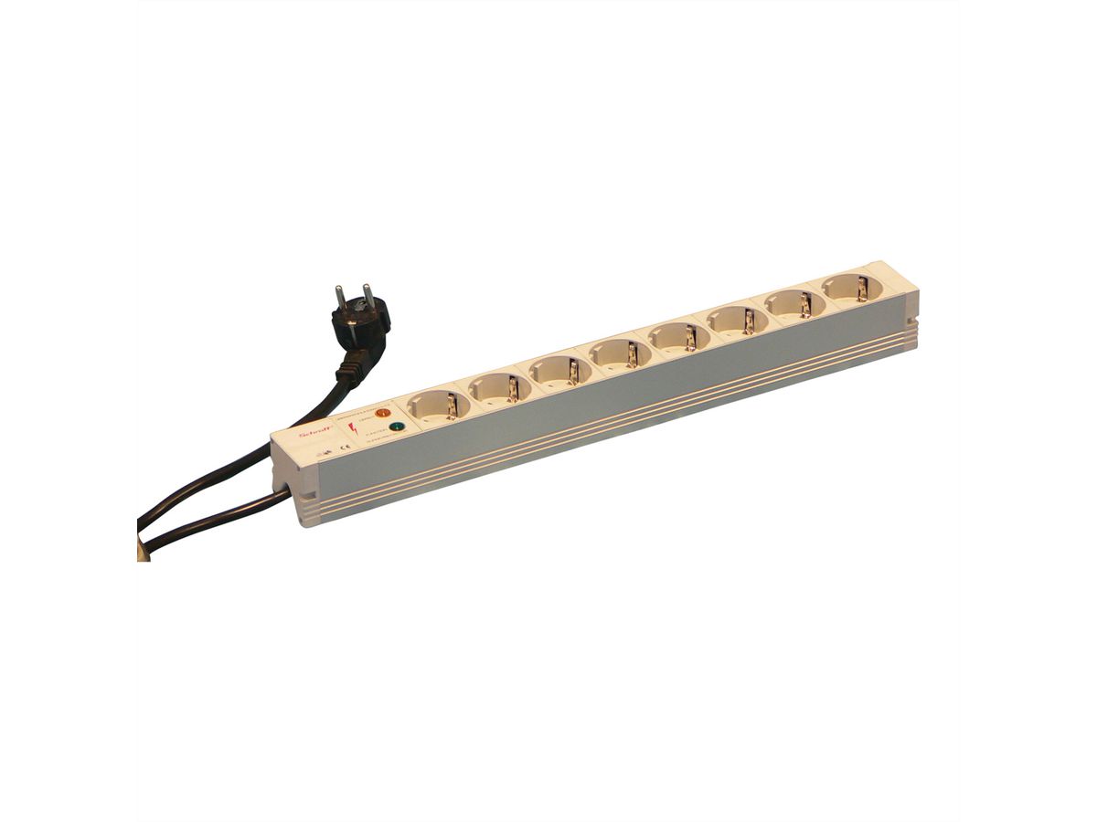 Bâti de prises SCHROFF, 2P+T ALLEMAND, 8 prises, 19", avec protection contre les transitoires
