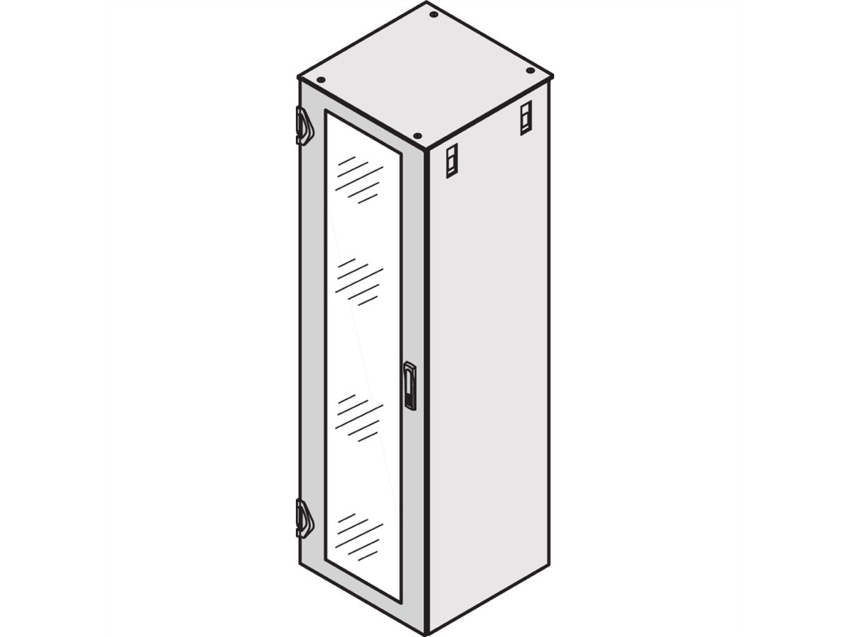 SCHROFF Glastür IP 20, 1-Punkt-Verriegelung - TUER 1600H 600B GLAS RAL7021