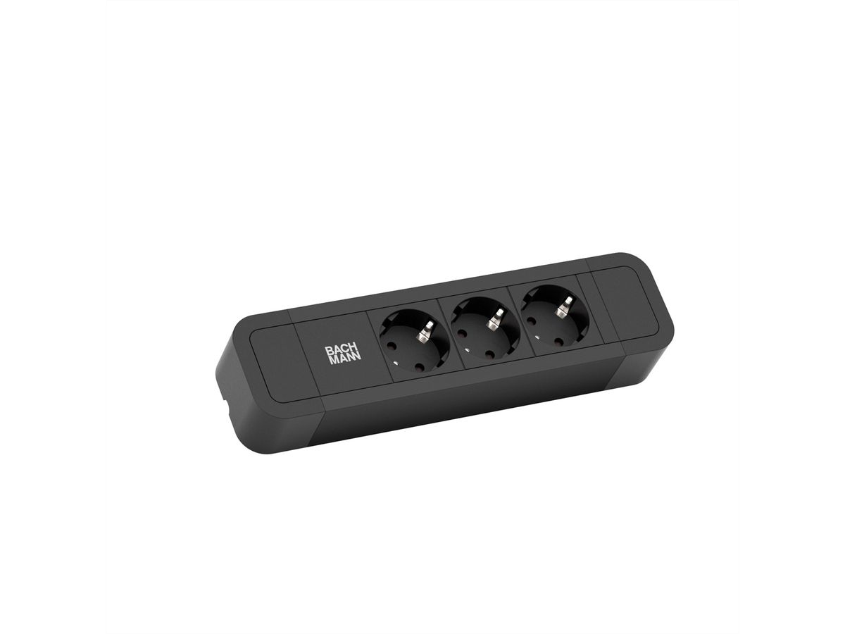 BACHMANN Prise multiple, 12x, aluminium, noir, 2 m