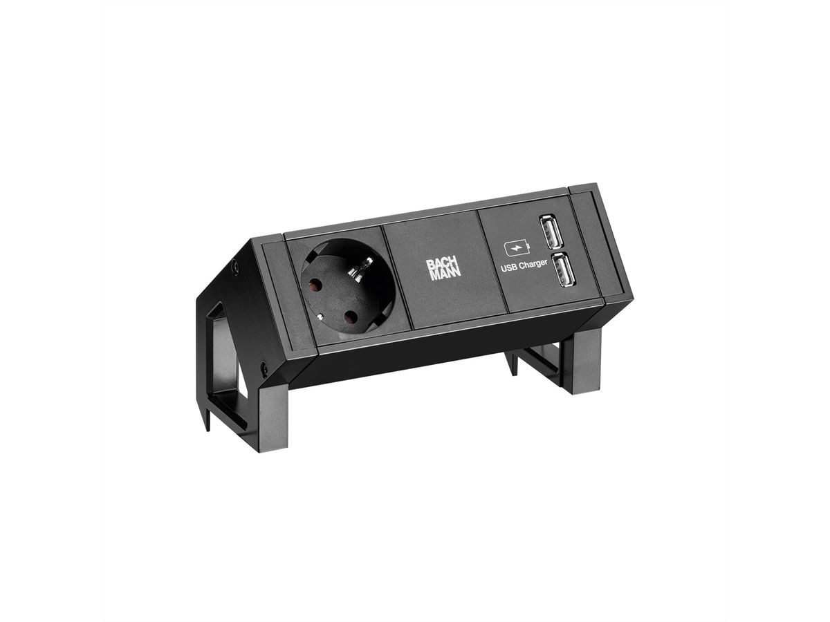 BACHMANN DESK2 1x contact de protection 1x USB-Charger, noir