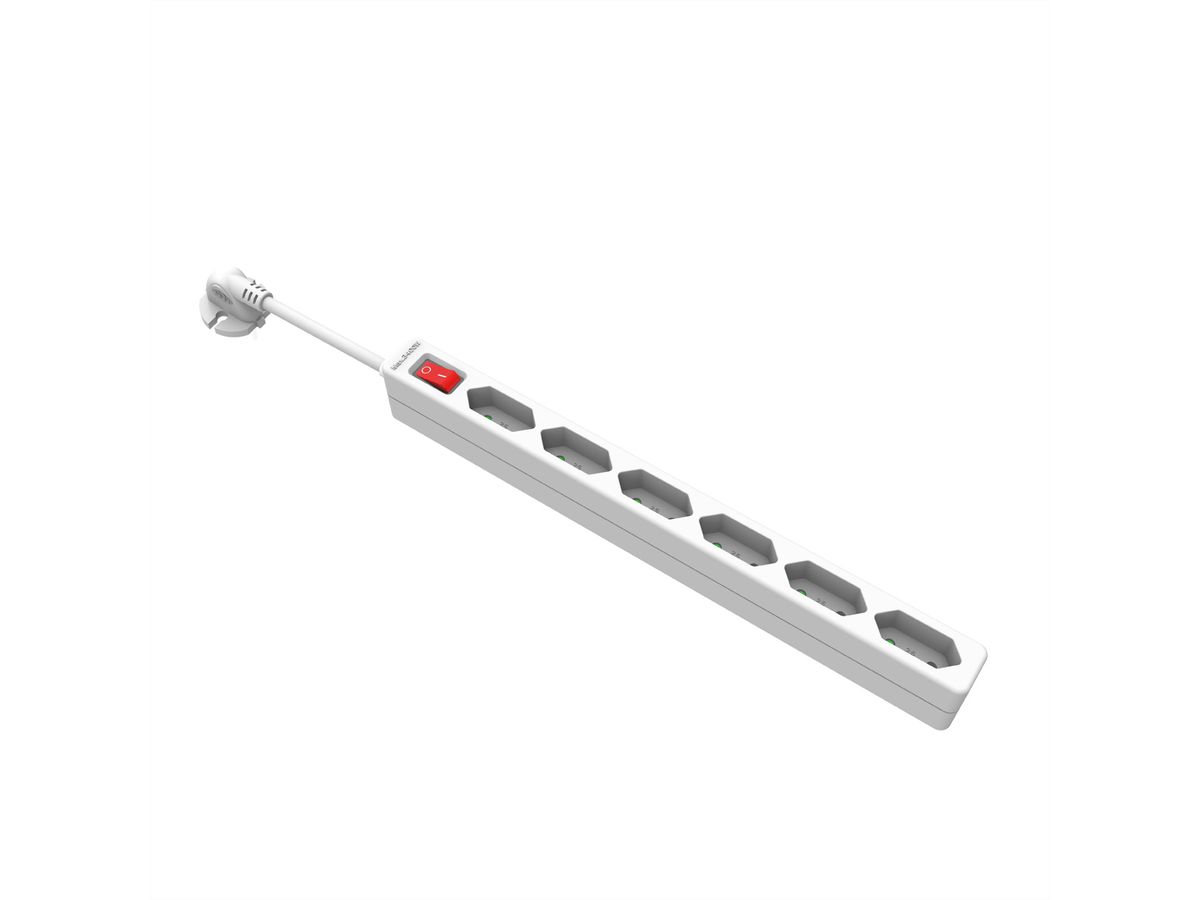 VALUE 6-fach Euro-Steckdosenleiste, mit Schalter, Konturenstecker, weiss, 2 m