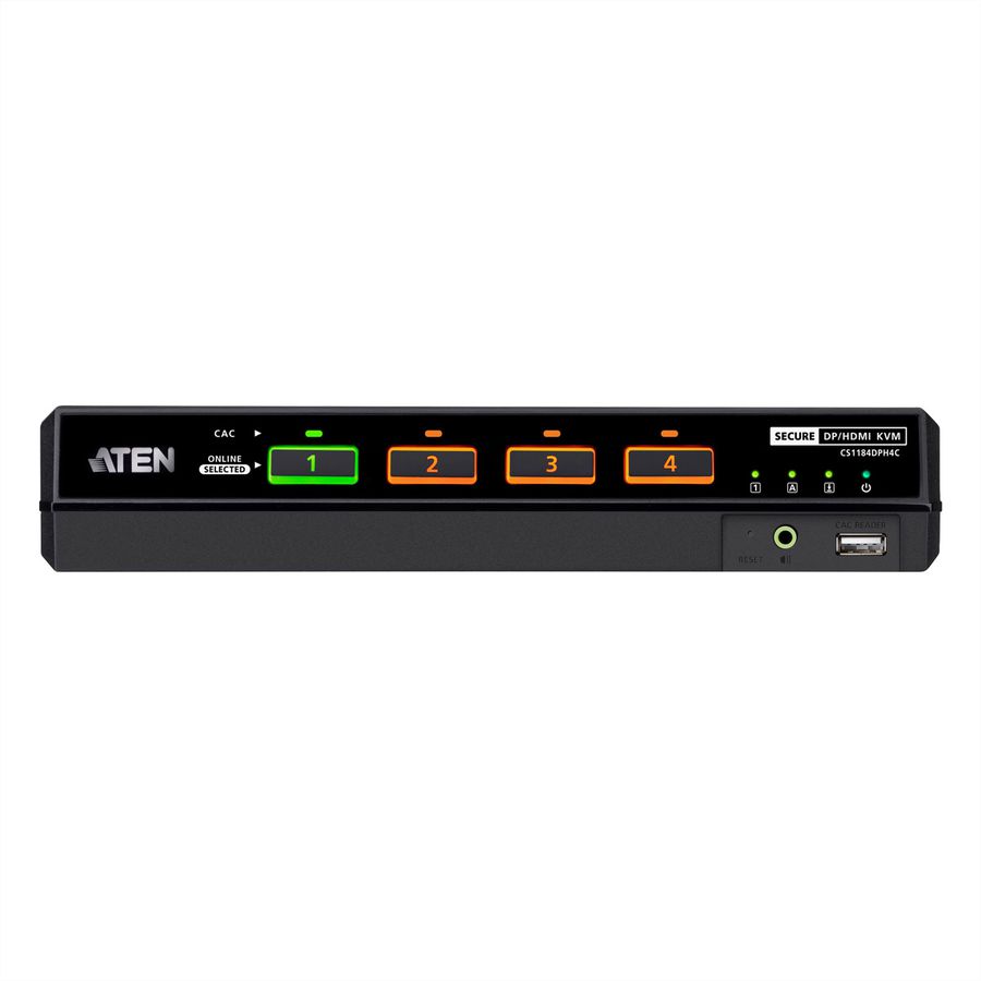 ATEN CS1184DPH4C 4-Port USB 5K DP/HDMI, Single Display Universal Secure KVM Switch mit Cardreader