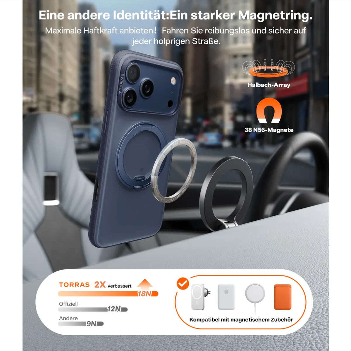 Torras Ostand R Fitness Schutzhülle, iPhone 17 Pro, MagSafe, blau