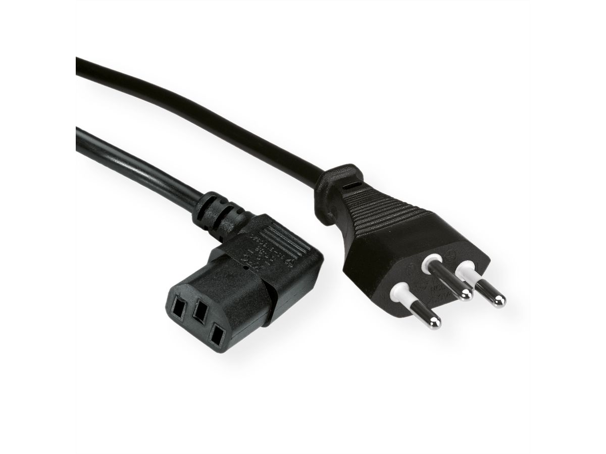 VALUE Netzkabel T12 auf C13, 90° rechts abgewinkelt, schwarz, 2m