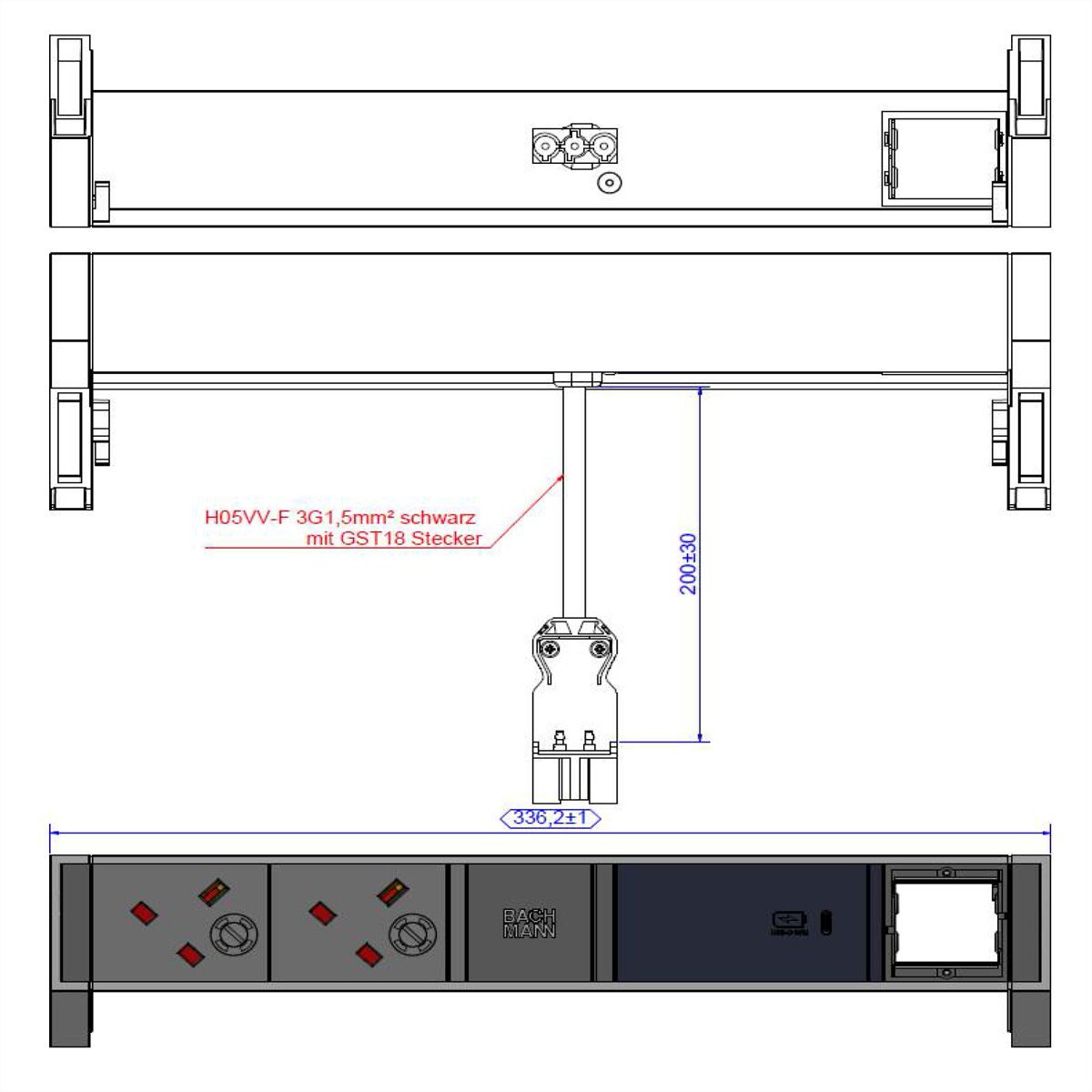 BACHMANN DESK2 2xUK 1xUSB C 60W 1xCM, UK