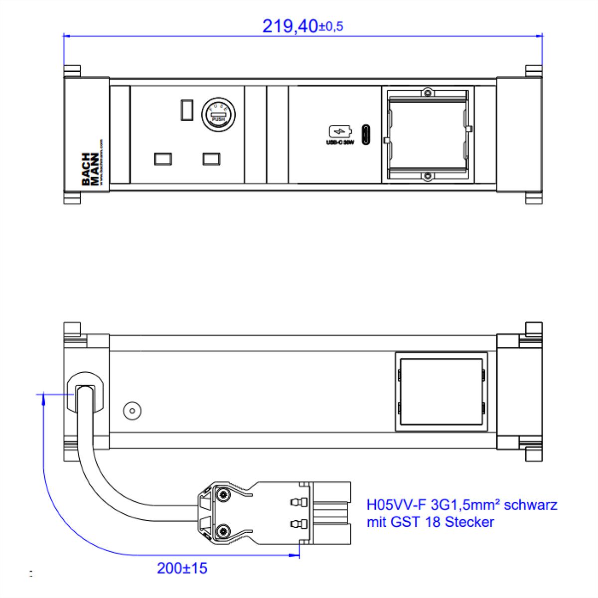 BACHMANN POWER FRAME S 1xUK 1xUSB C 30W, UK