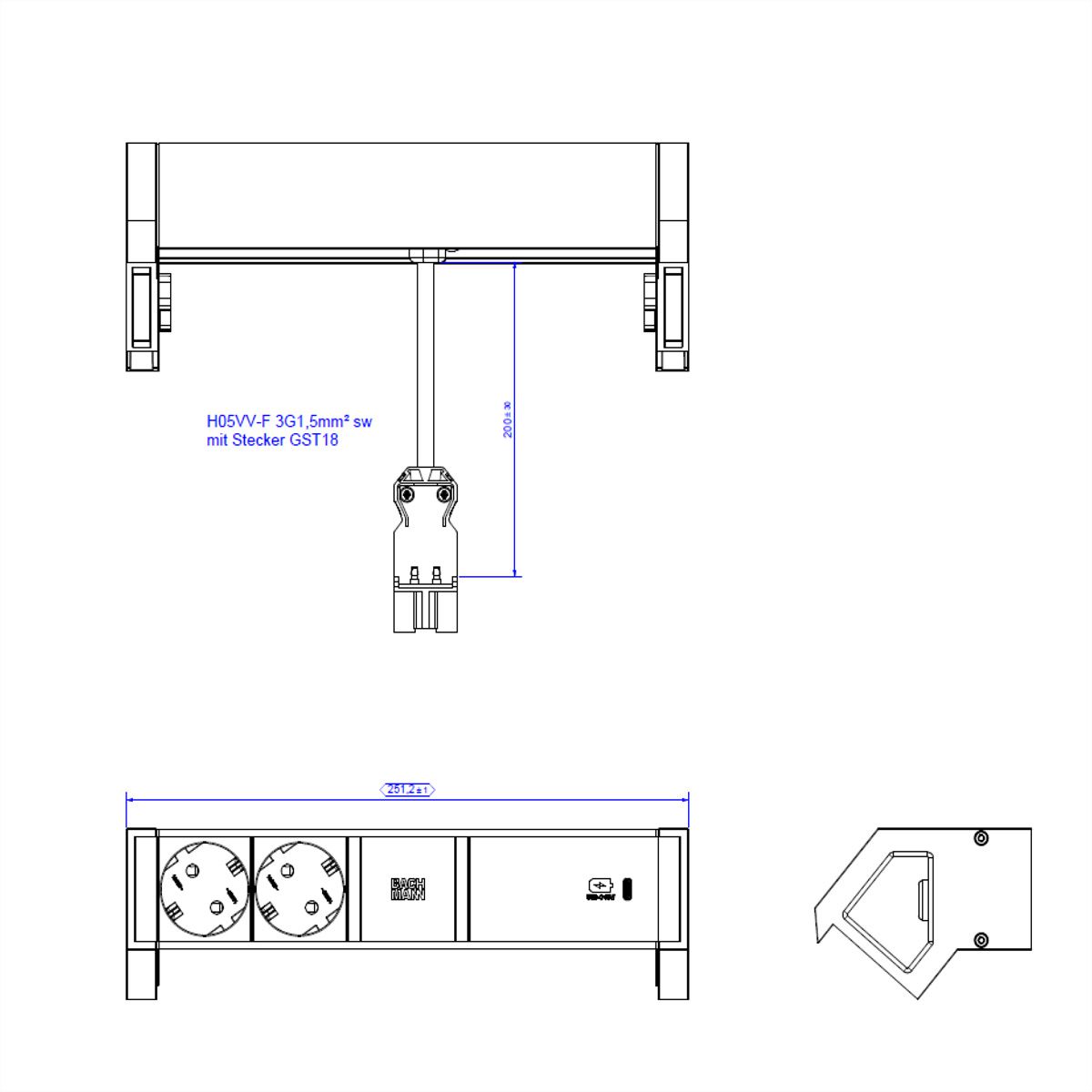 BACHMANN DESK2 2x contact de protection USB C