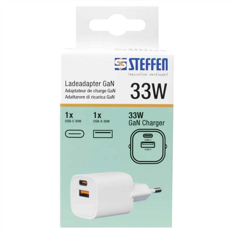 Steffen Adaptateur de charge GaN 33W, 1xUSB-A + 1xUSB-C max. 3,6A blanc