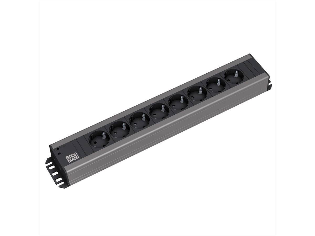 BACHMANN Multiprise 8x contact de protection, compatible rack 19 pouces, 2 m