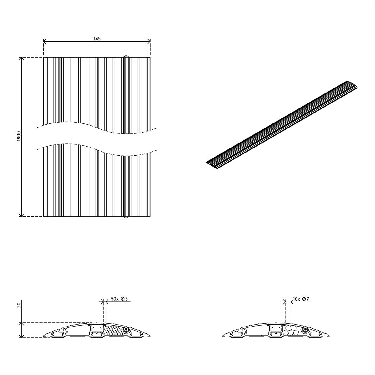 DATAFLEX Addit Kabelschutz, gerade 432, silberfarben, 180 cm