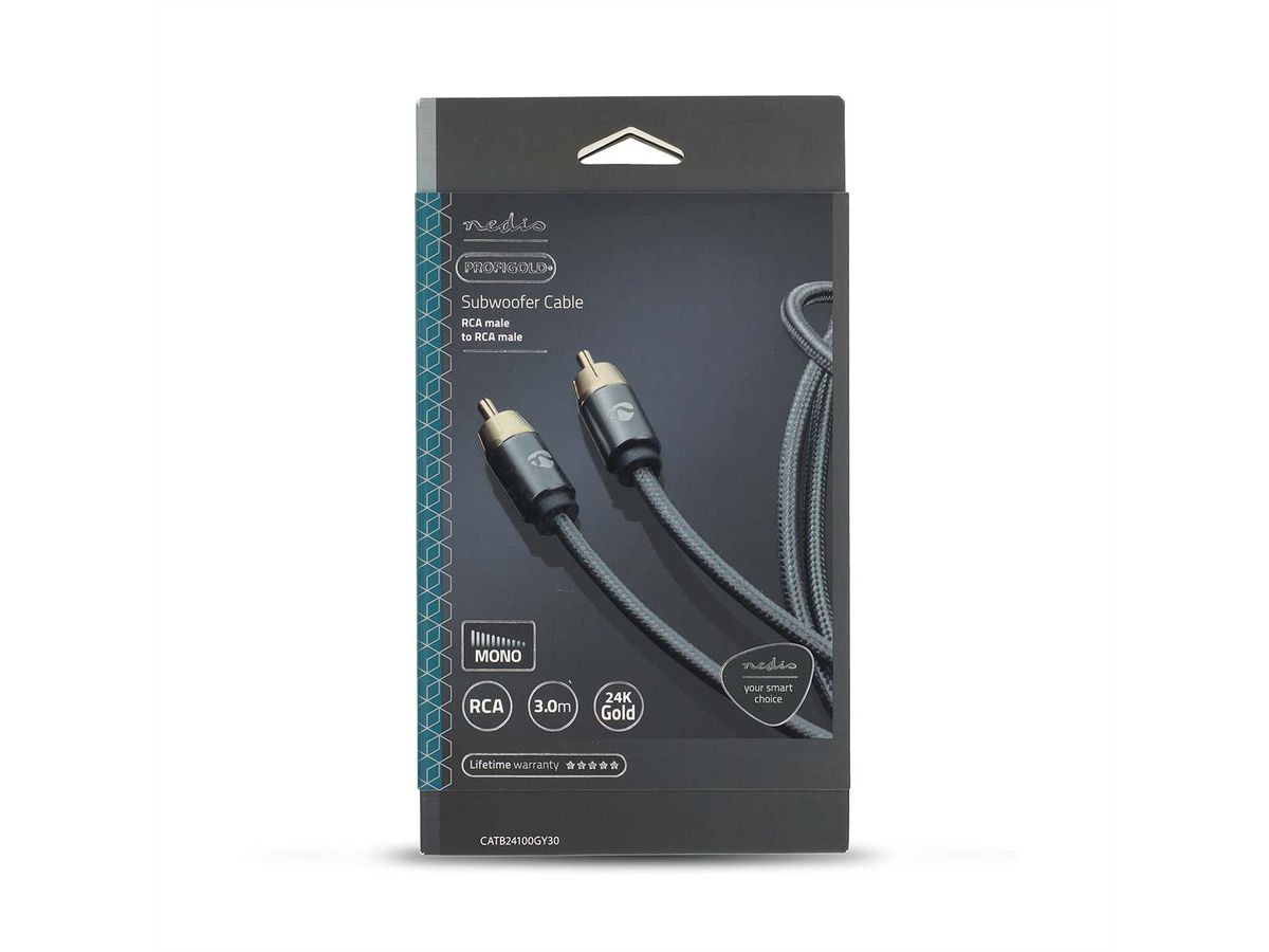 Nedis Subwoofer Kabel, 2x RCA, ST/ST, grau, 3 m