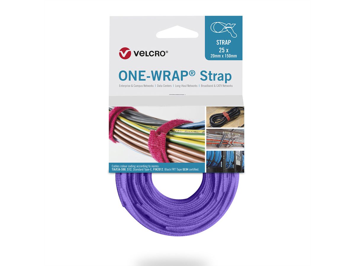 VELCRO® One Wrap® Strap 20mm x 230mm, 25 pièces, violet