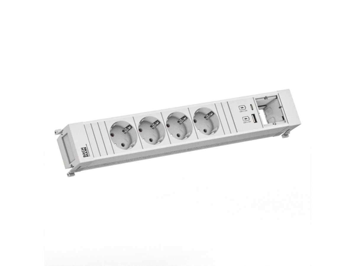 BACHMANN POWER FRAME 4xCEE7/3 1xCM 1xUSB A/C 22W 0,2m RAL9010