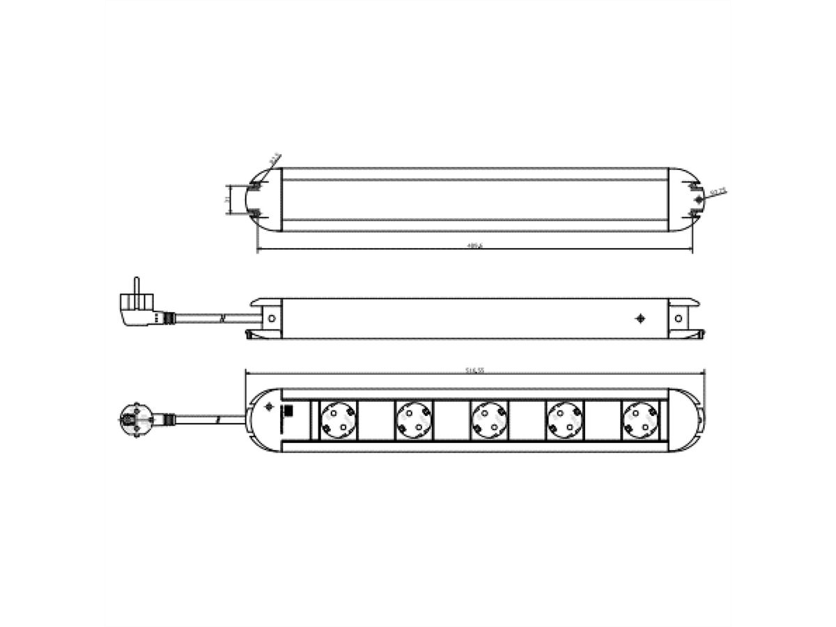 BACHMANN PRIMO bloc multiprise 5x contact de protection, aluminium, distance entre les prises 85mm, 1,75 m