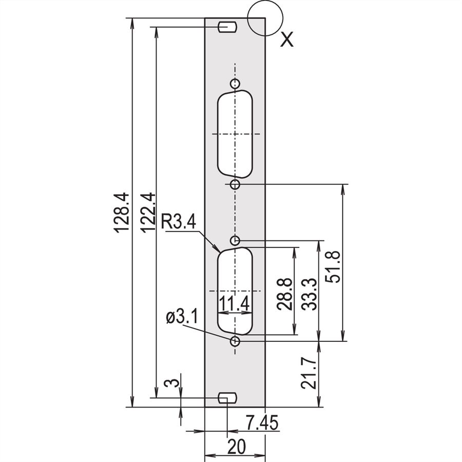 SCHROFF Face avant, plate, Refrofit Shielding, D-Sub Cutout, 3 U, 4 HP, 2 x 15 broches, 2,5 mm, alu, anodisé avant, conducteur arrière