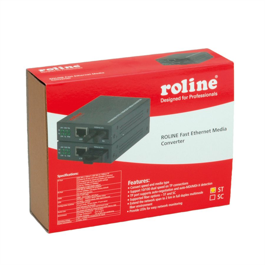 ROLINE Convertisseur Fast Ethernet RJ45/ST, Loop-back