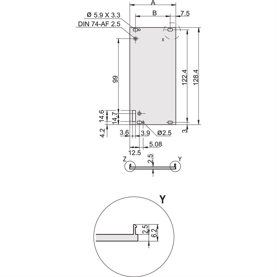 SCHROFF Frontplatte geschirmt für Steckbaugruppe mit Aushebegriff in Trapezform - FRONTPROFIL 3HE 12TE