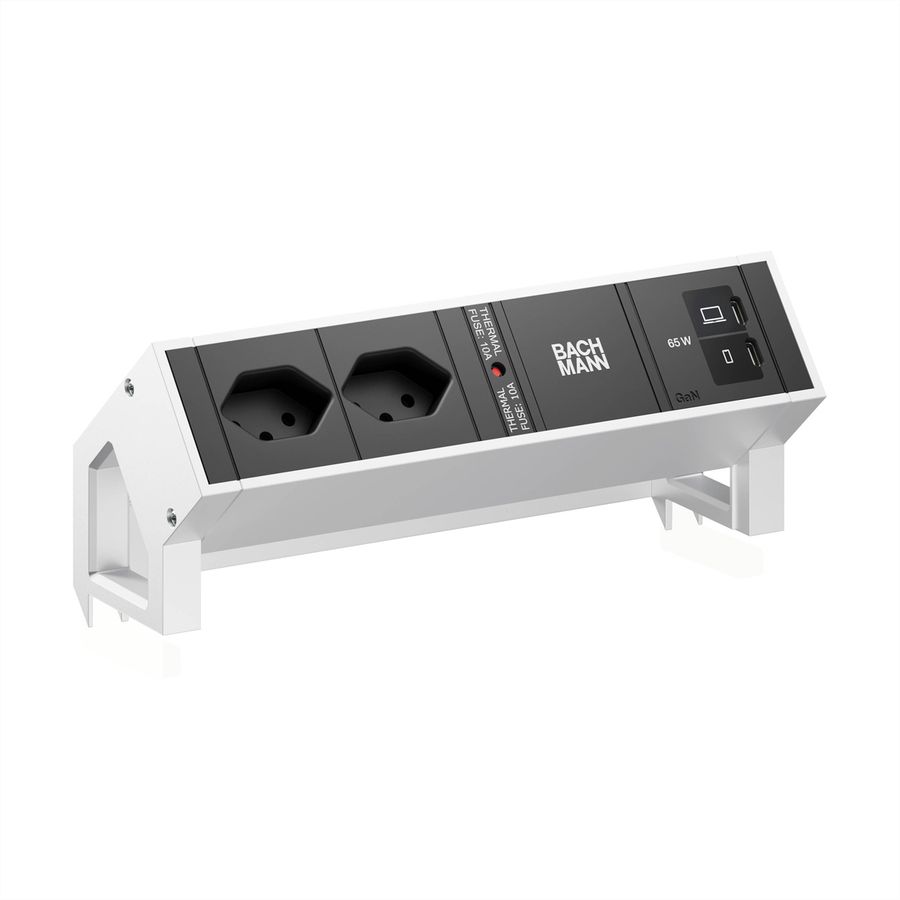 BACHMANN DESK2 2xCH 90° 1xUSB C/C 65W, L=0,2m INOX
