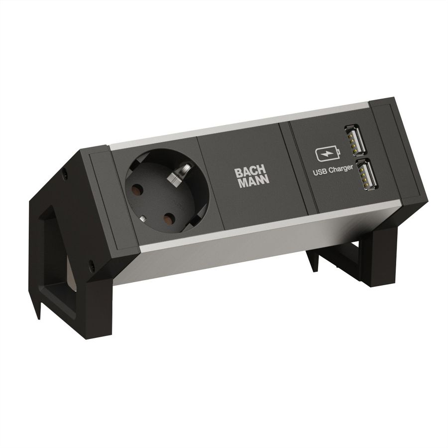 BACHMANN DESK2 ALU BLACK 1x contact de protection 1x USB-Charger GST18