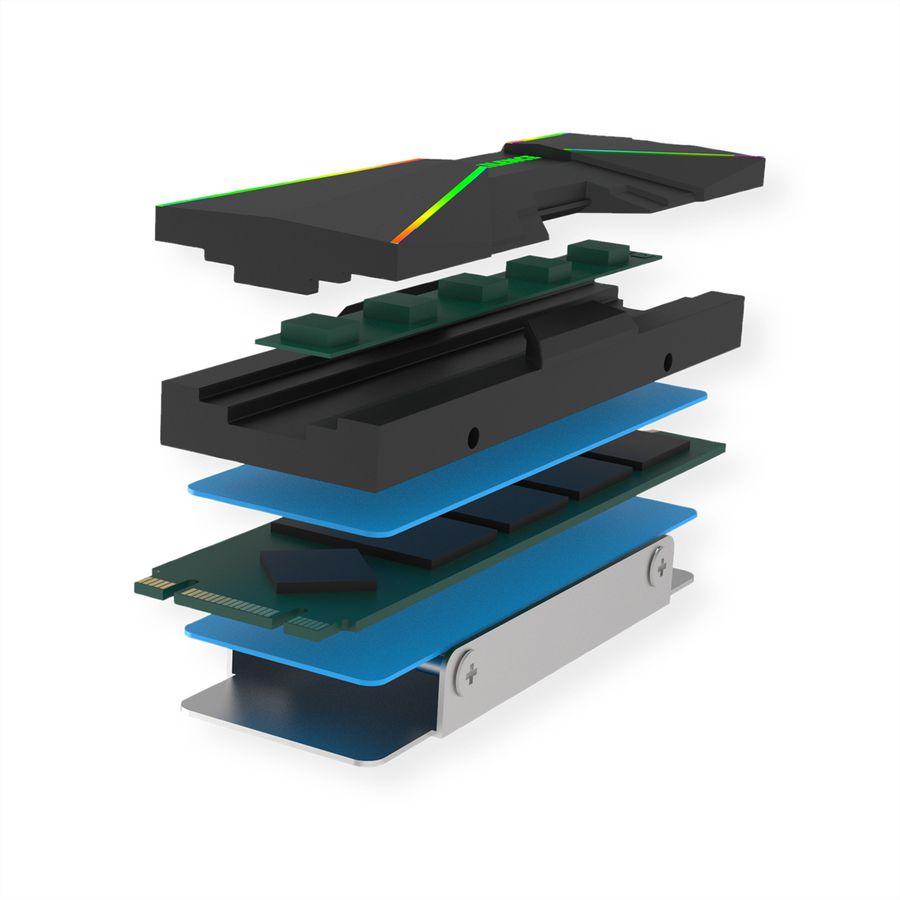 Xilence M2SSD.B.ARGB M.2 2280 SSD PCIe NVMe/SATA Kühler, 3PIN ARGB 5V, Passiv