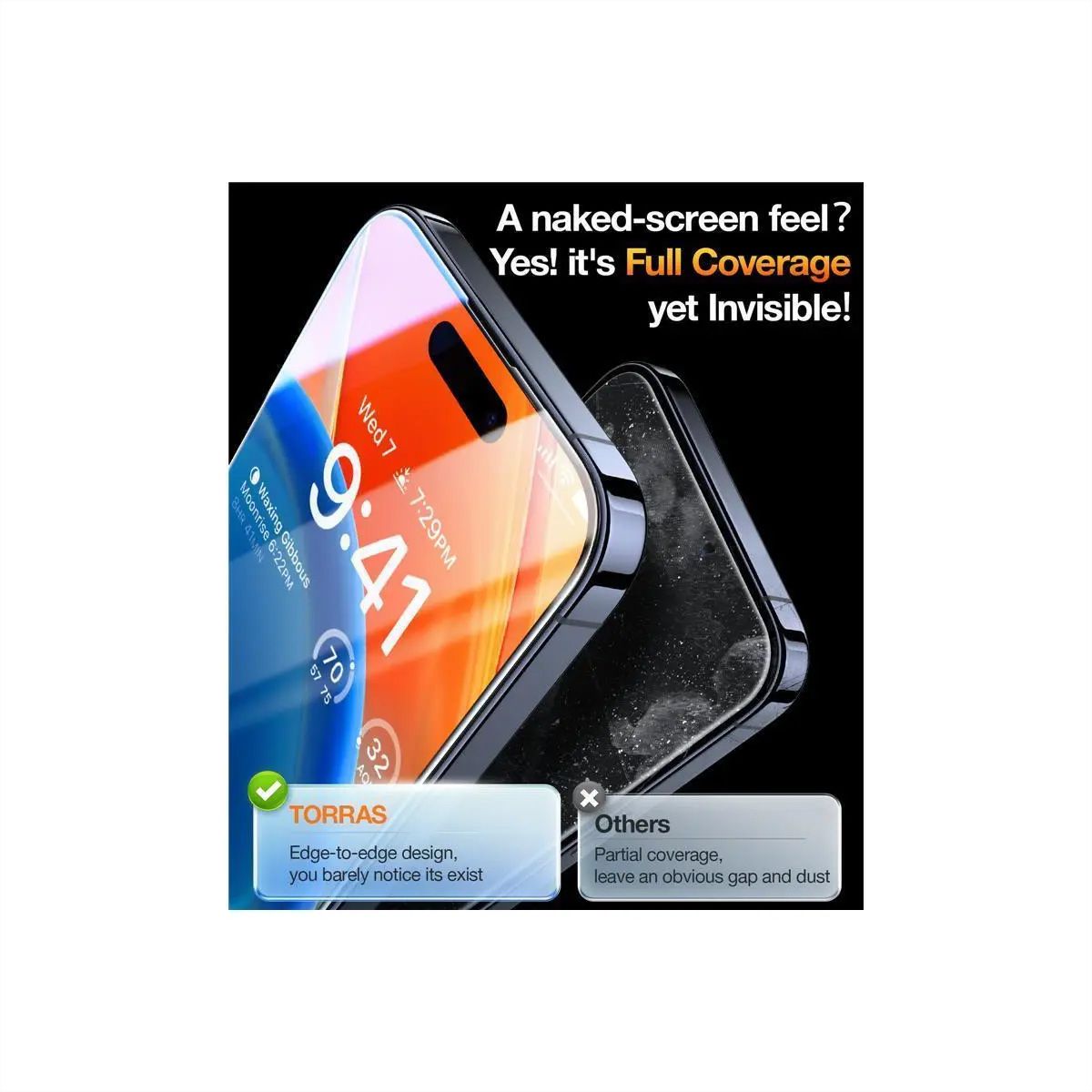Torras Displayschutz Panzerglas GlassGo Privacy, iPhone 15/14 Pro, transparent