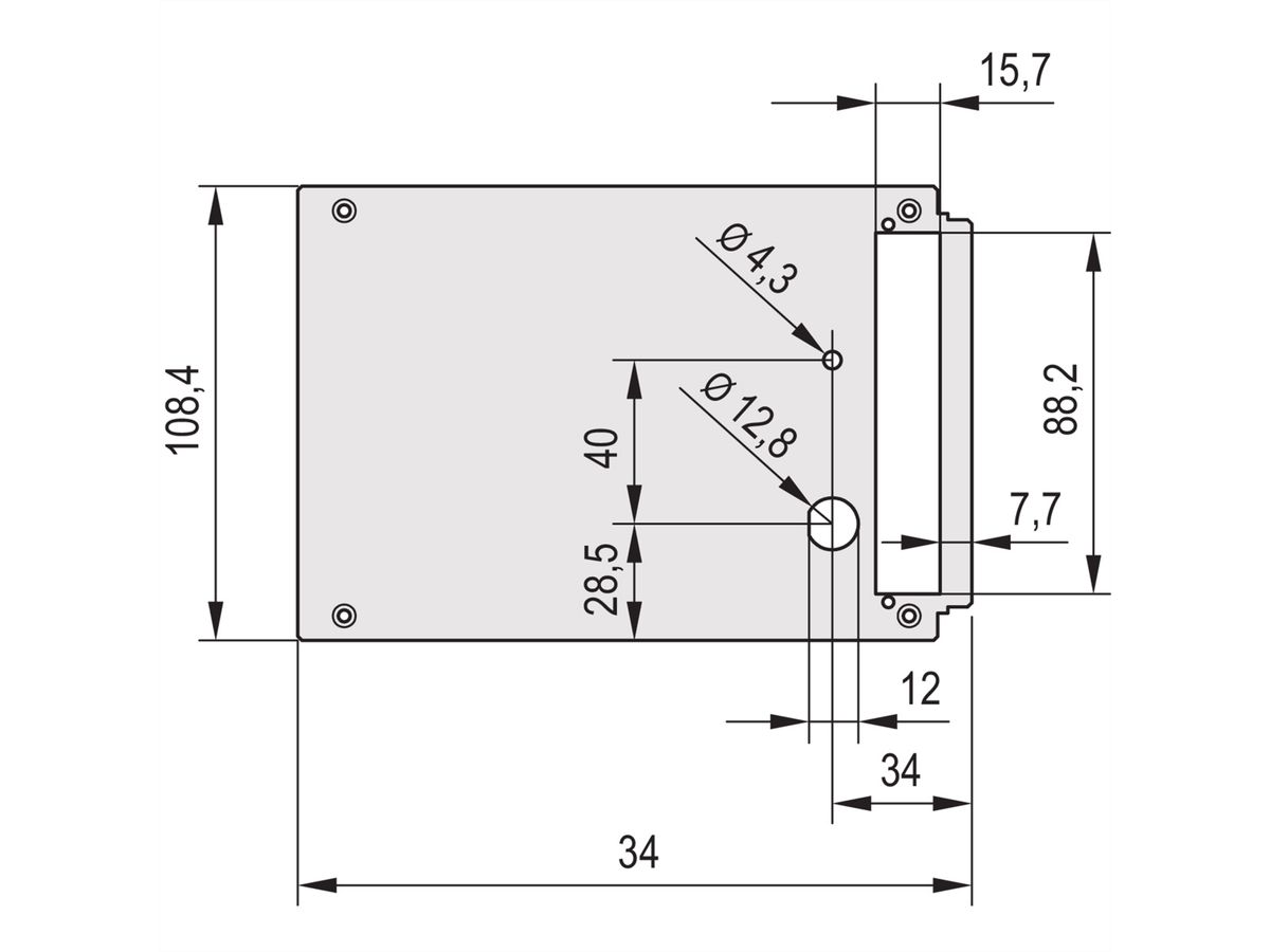 SCHROFF HF Frame Type Plug-In Unit Rear Panel, Cut-Out for One Connector, 3 U, 10 HP