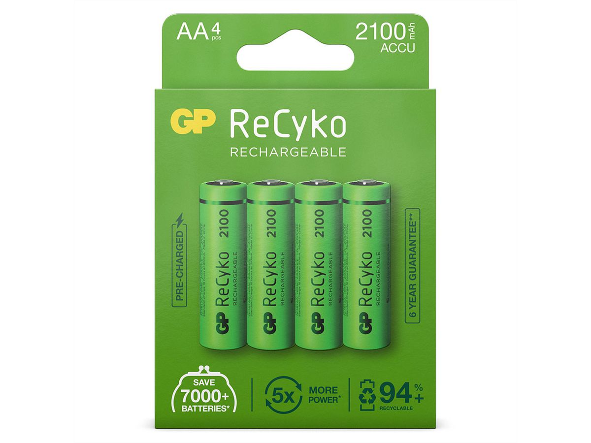 GP Batteries RECYKO+, HR06, 4x AA, Mignon, Akkus, NiMh, 2100mAh