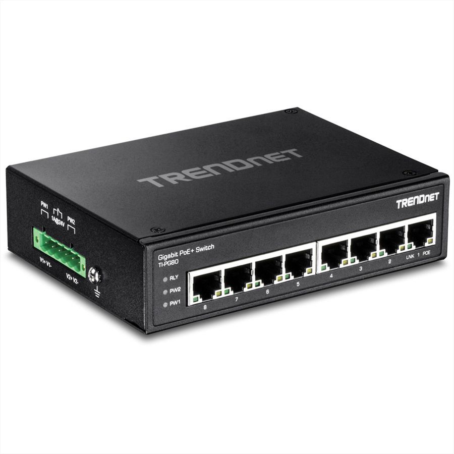 TRENDnet TI-PG80 8-Port Gehärteter Industrieller Gigabit PoE+ DIN-Rail Switch