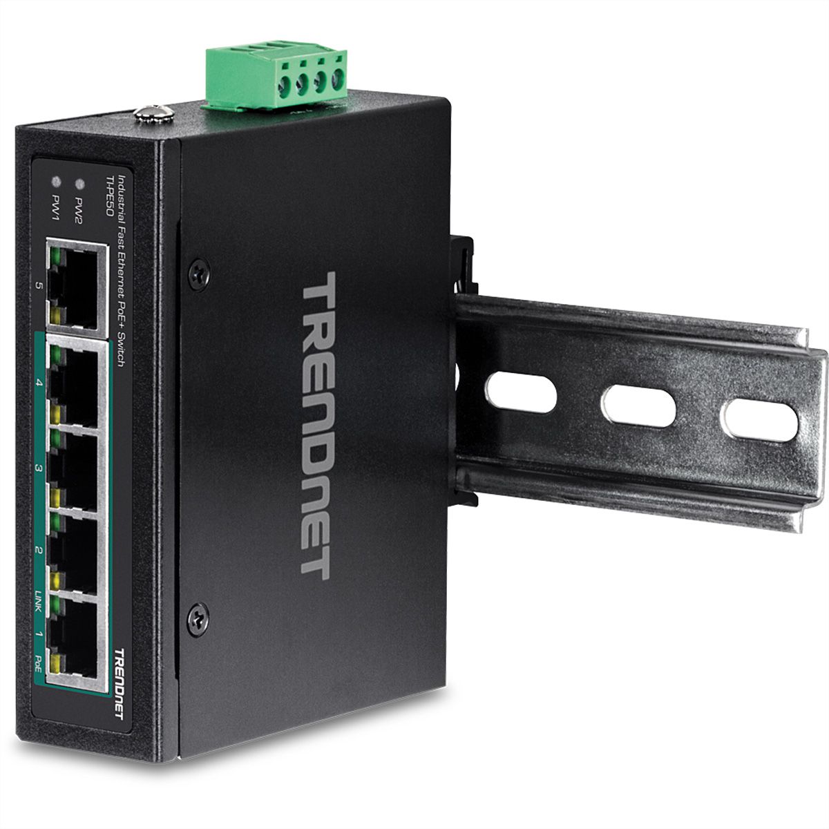 TRENDnet TI-PE50 DIN-Rail Switch 5-Port Industrial Fast Ethernet PoE+
