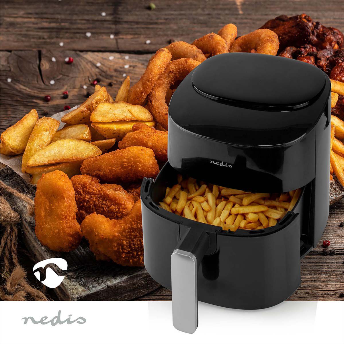 Friteuse à air chaud Nedis XL, 4,2 l, 1300 W, numérique, 8 programmes, , noir