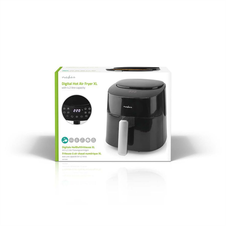 Friteuse à air chaud Nedis XL, 4,2 l, 1300 W, numérique, 8 programmes, , noir