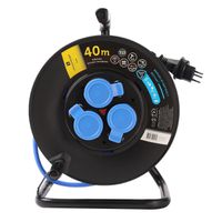 Enrouleur de câble en plastique 3xT13, BAUFLEX, N07V3V3-F 3G1,5 mm2, IP55, IK08, 40 m, bleu