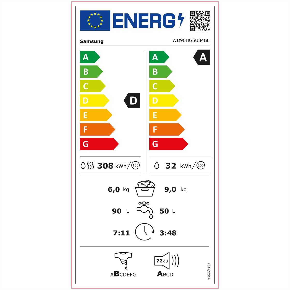 Samsung Waschtrockner WD5000H, 9+6k WD90HG5U34BEWS, Weiss, D/A-30%, AI
