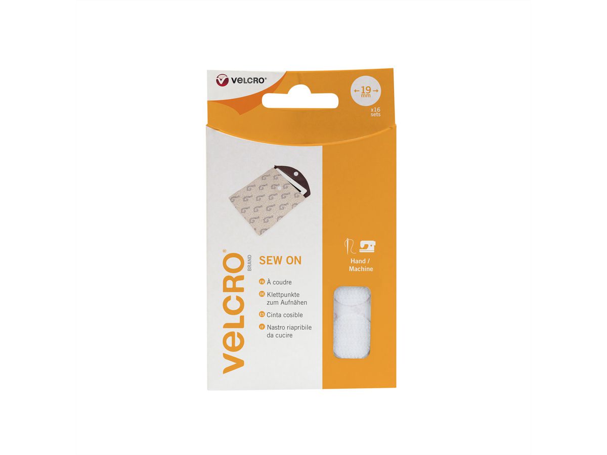 VELCRO® Klettband zum Aufnähen, Haken & Flausch 19mm x 16 sets Weiß