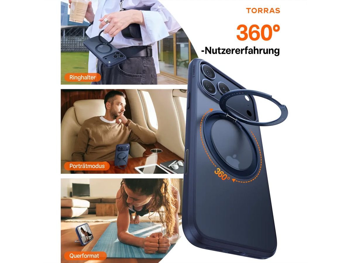 Torras Ostand 360° Schutzhülle, iPhone 17 Pro, MagSafe, schwarz