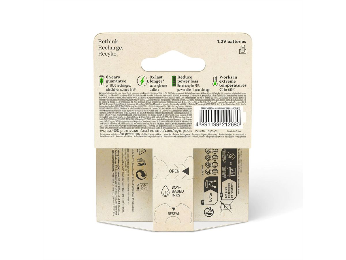 GP Batteries Recyko+, Akku 2xAAA , 650 mAh, 1,2 V