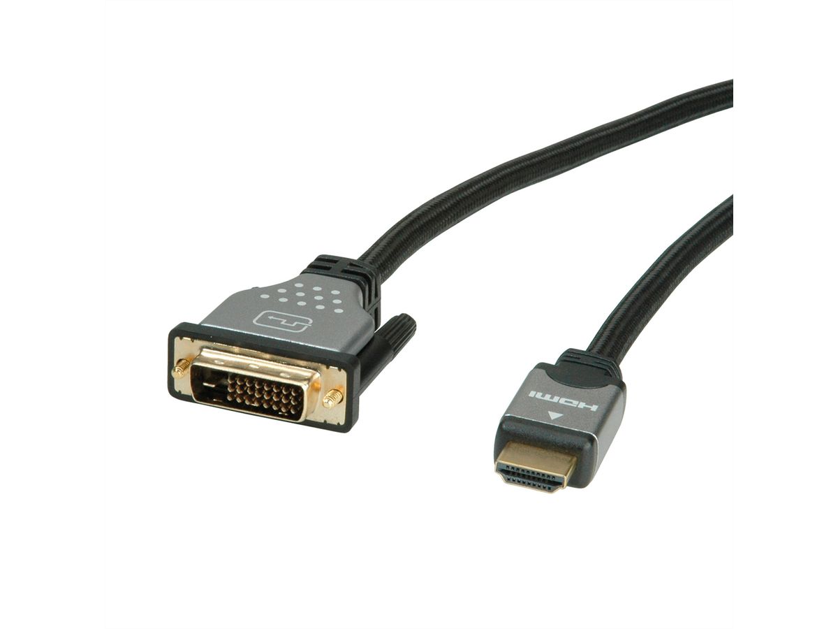 ROLINE Câble pour écran DVI (24+1) - HDMI, M/M, noir/argent, 1 m