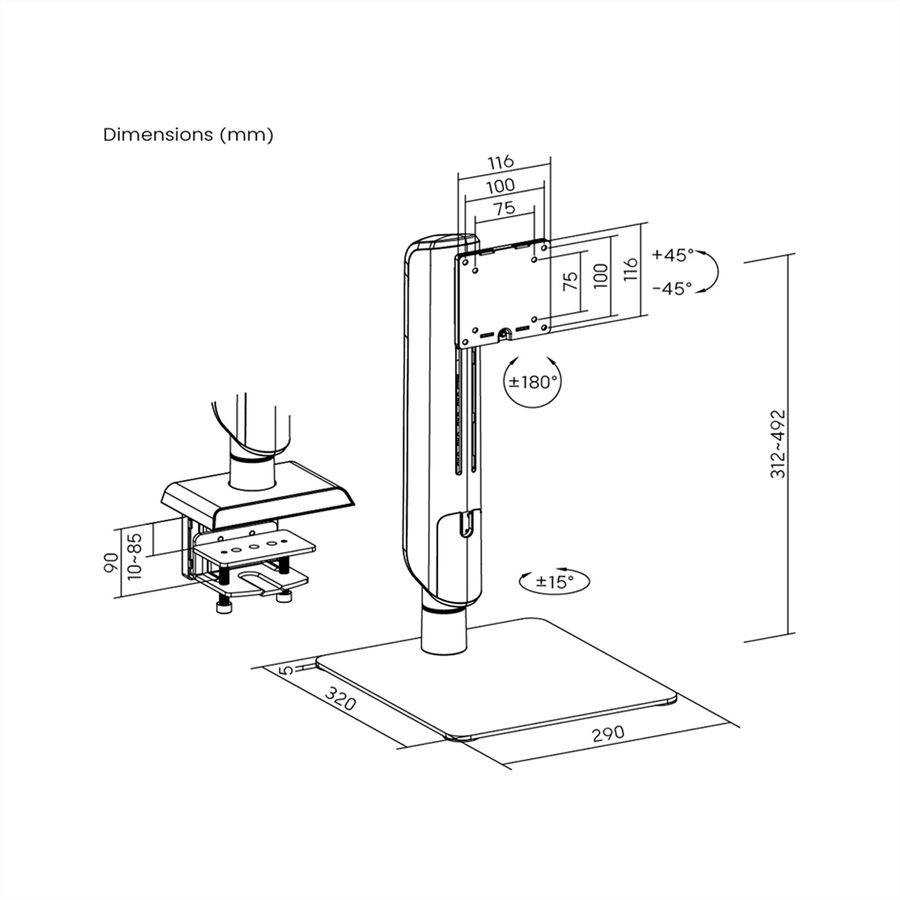 VALUE Schwerlast-LCD-Arm, freistehend, höhenverstellbar, 17-49 Zoll, bis 18 kg, schwarz