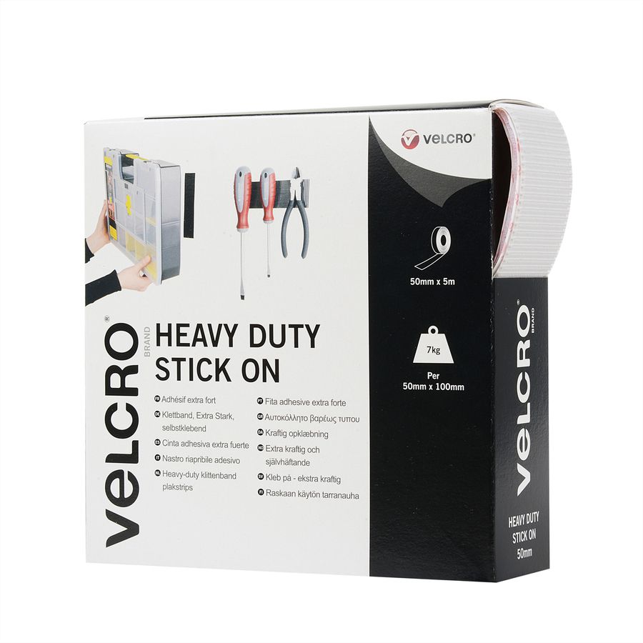 VELCRO® Bande 50mmx5m blanc, crochets&velours autocollants extra fort