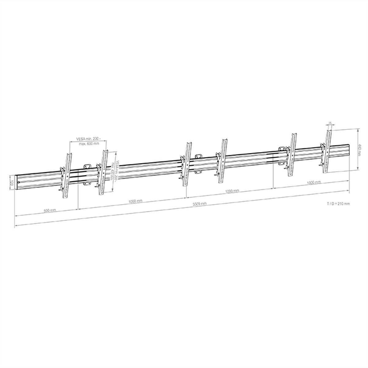 Hagor Menuboard CPSW3L 46-65" Menuboard support mural pour 3 écrans, Adaptation pour barre de son